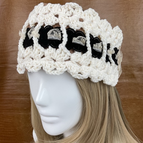 Handmade cashmere lined chunky knit winter ear warmer headband one of a kind - Picture 3 of 12